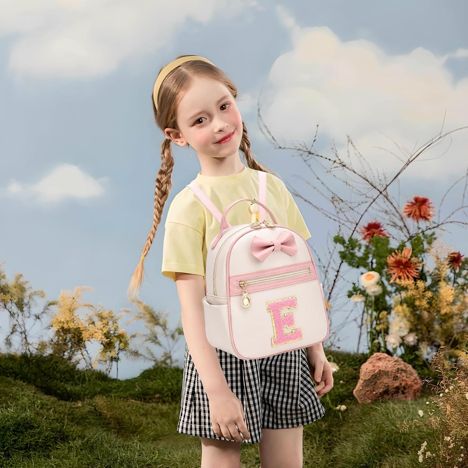 imageI IHAYNER Girls Initial Bowknot Small Leather Backpack Cute Mini Backpack Personalized Trendy Stuff Gifts for Women PinkAPinkh