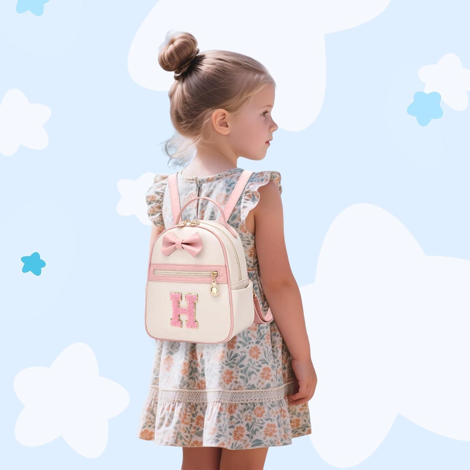 imageI IHAYNER Girls Initial Bowknot Small Leather Backpack Cute Mini Backpack Personalized Trendy Stuff Gifts for Women PinkAPinkh