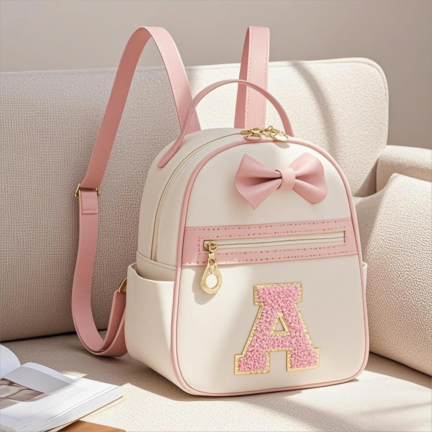 imageI IHAYNER Girls Initial Bowknot Small Leather Backpack Cute Mini Backpack Personalized Trendy Stuff Gifts for Women PinkAPinkl