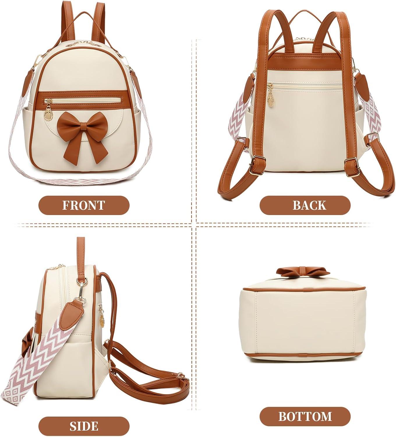 imageI IHAYNER Girls Mini Backpack Cute Bowknot Leather Backpack for Girls Designer Small Shoulder Bag Fashion Handbag for Women BrownBlack