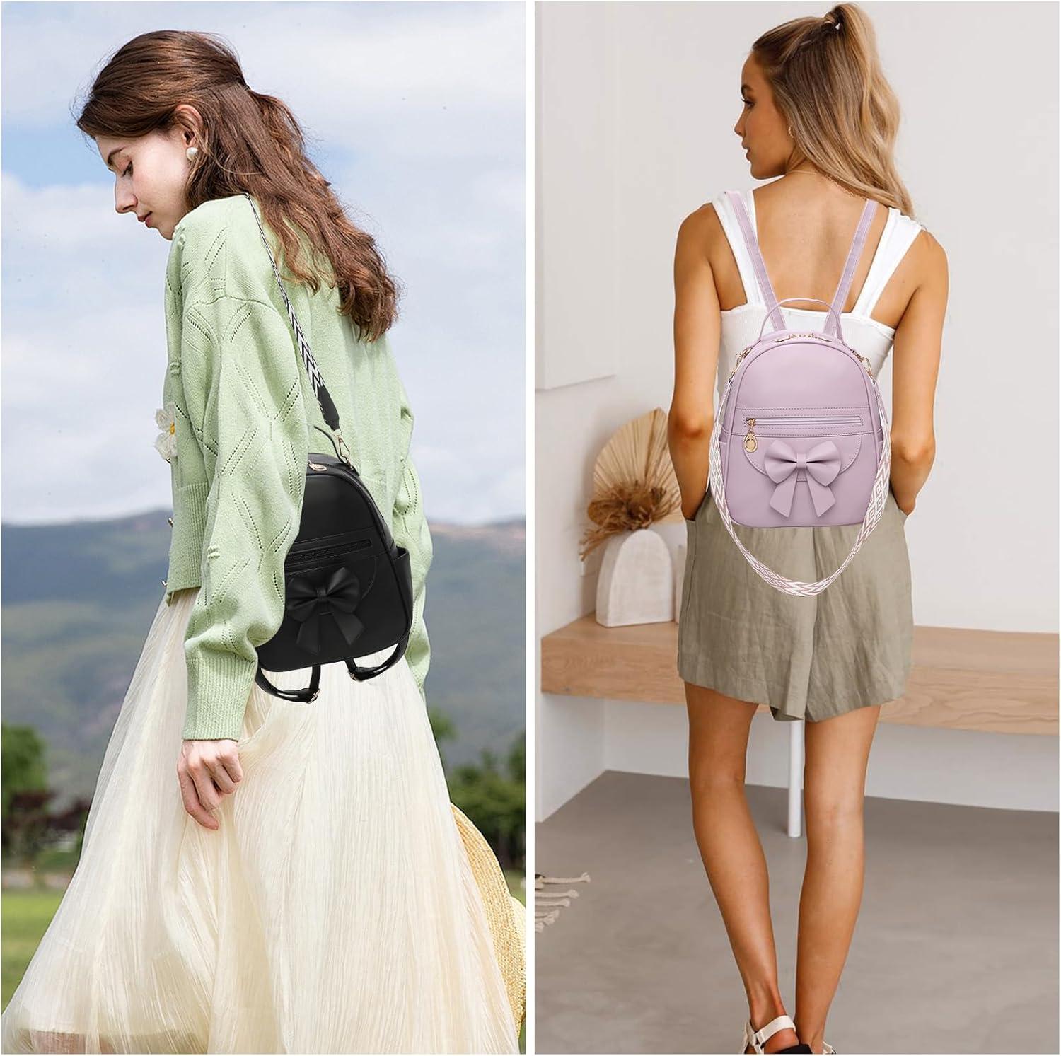 imageI IHAYNER Girls Mini Backpack Cute Bowknot Leather Backpack for Girls Designer Small Shoulder Bag Fashion Handbag for Women BrownBlack