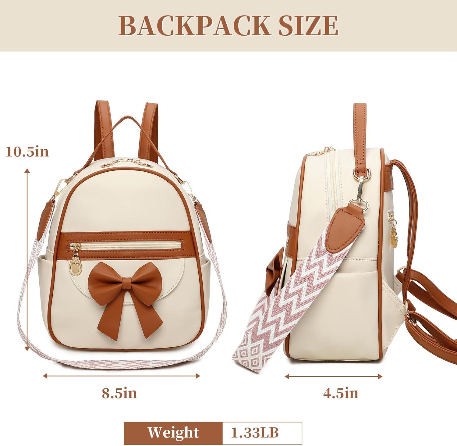 imageI IHAYNER Girls Mini Backpack Cute Bowknot Leather Backpack for Girls Designer Small Shoulder Bag Fashion Handbag for Women BrownBlack