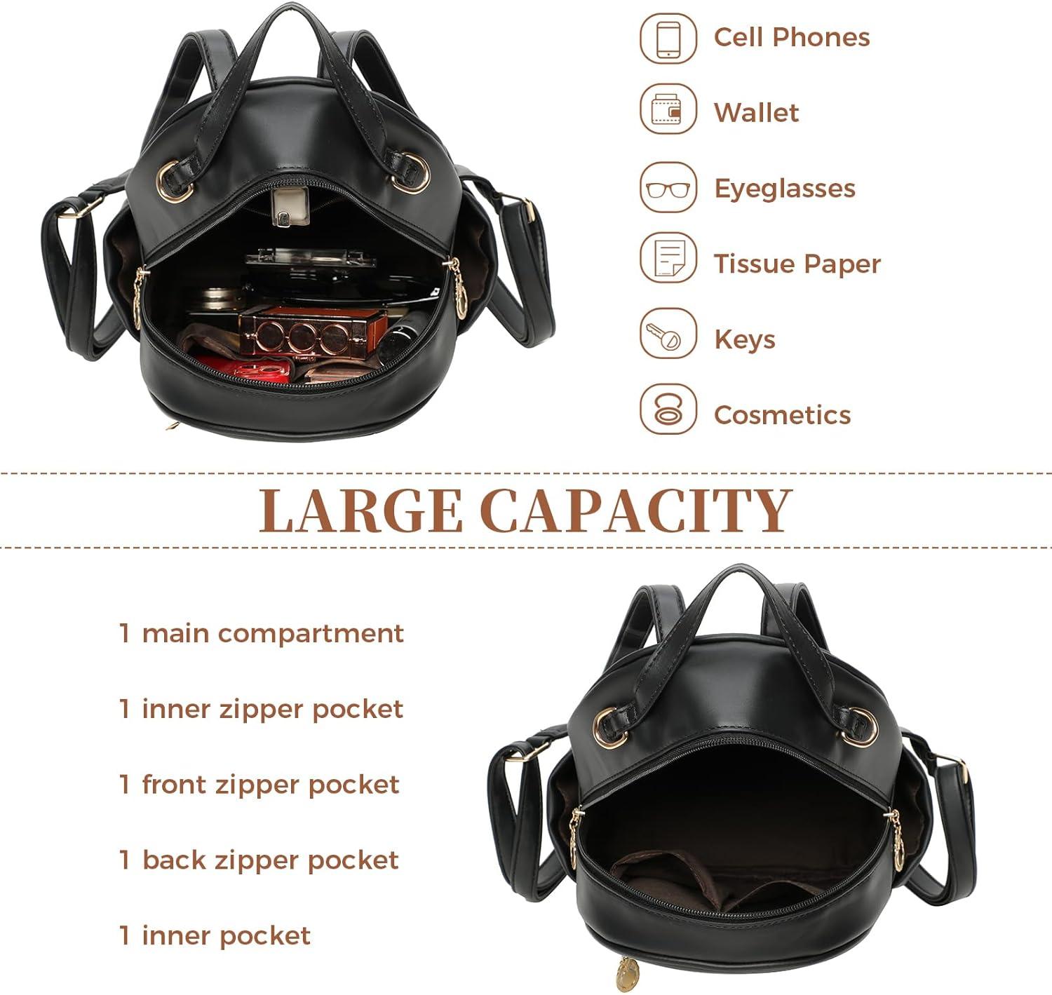 imageI IHAYNER Girls Mini Backpack Cute Bowknot Leather Backpack for Girls Designer Small Shoulder Bag Fashion Handbag for Women BrownPure Black