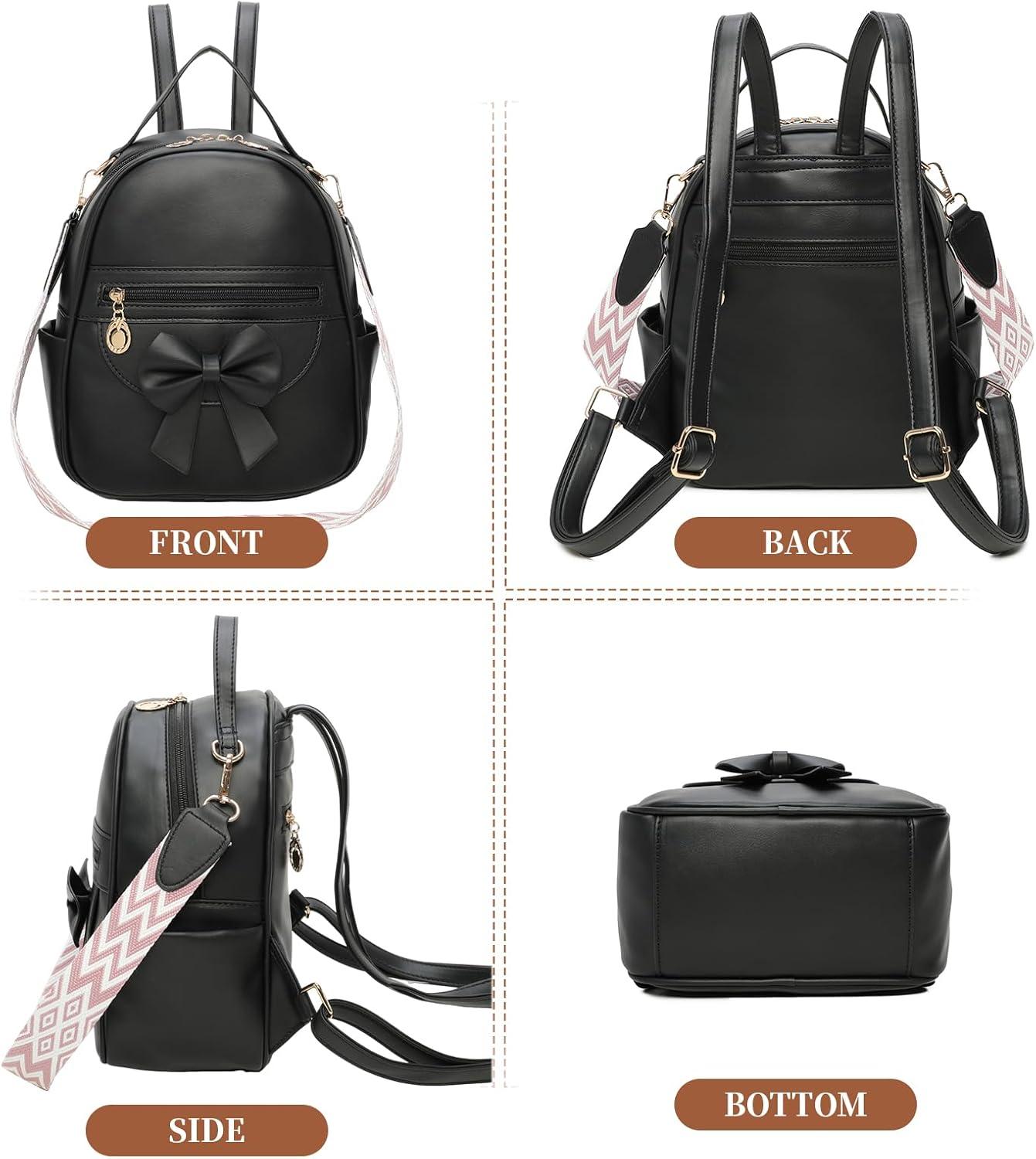 imageI IHAYNER Girls Mini Backpack Cute Bowknot Leather Backpack for Girls Designer Small Shoulder Bag Fashion Handbag for Women BrownPure Black