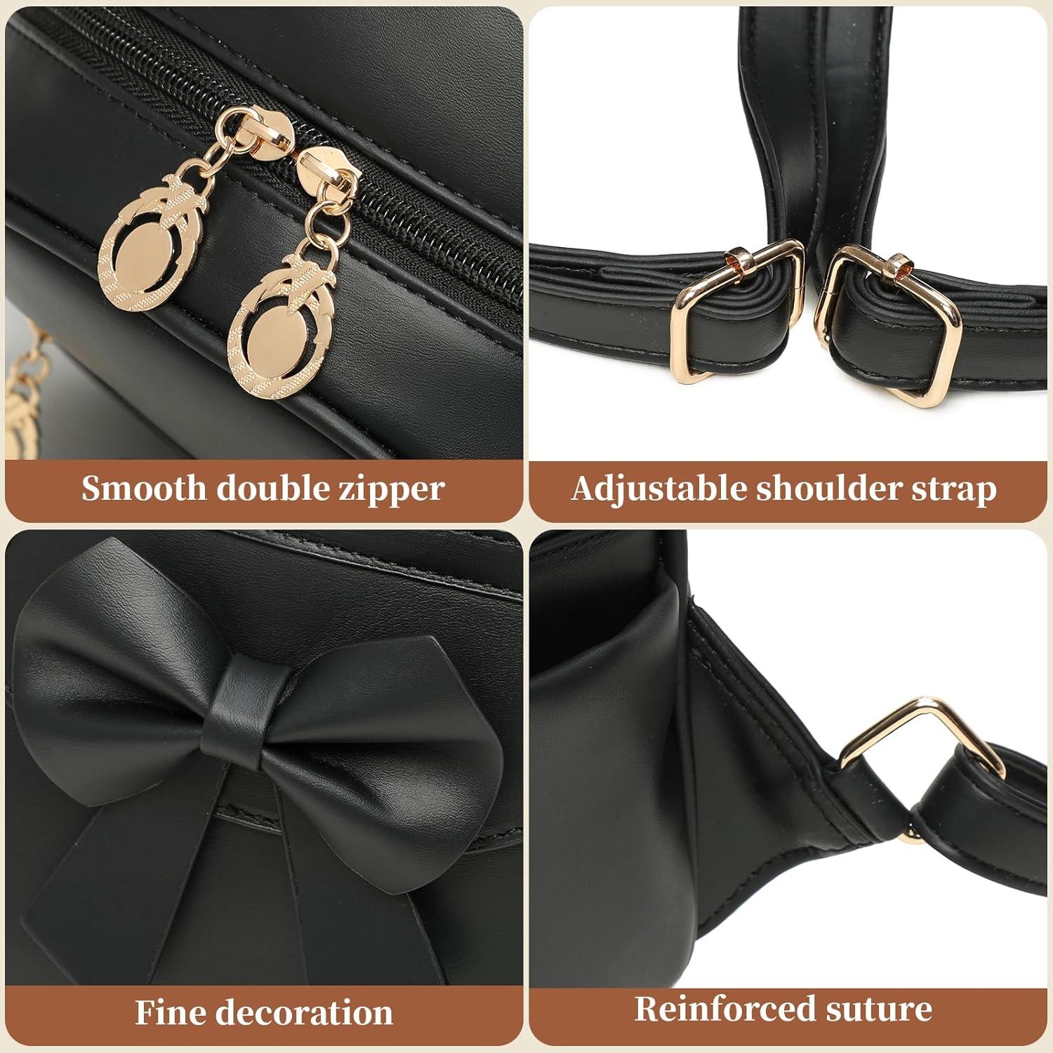 imageI IHAYNER Girls Mini Backpack Cute Bowknot Leather Backpack for Girls Designer Small Shoulder Bag Fashion Handbag for Women BrownPure Black