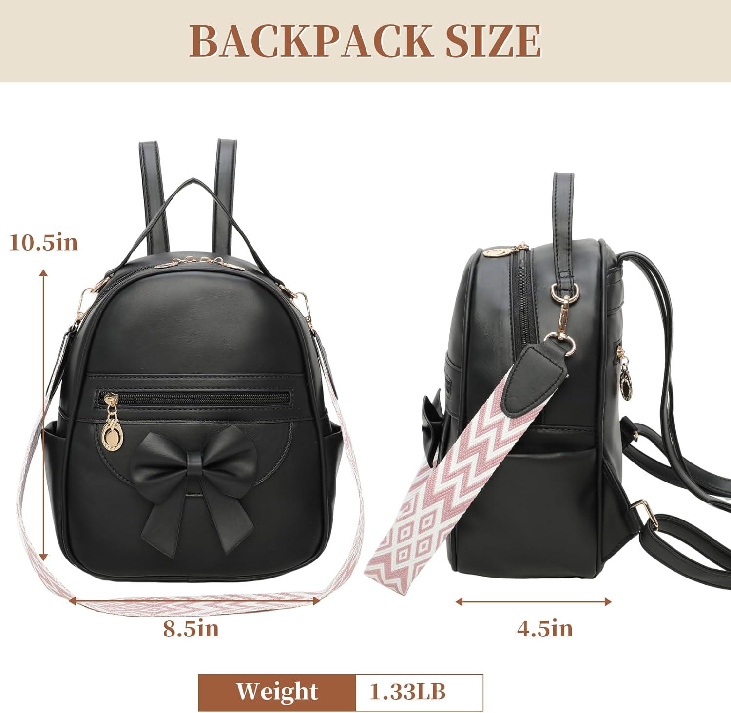 imageI IHAYNER Girls Mini Backpack Cute Bowknot Leather Backpack for Girls Designer Small Shoulder Bag Fashion Handbag for Women BrownPure Black