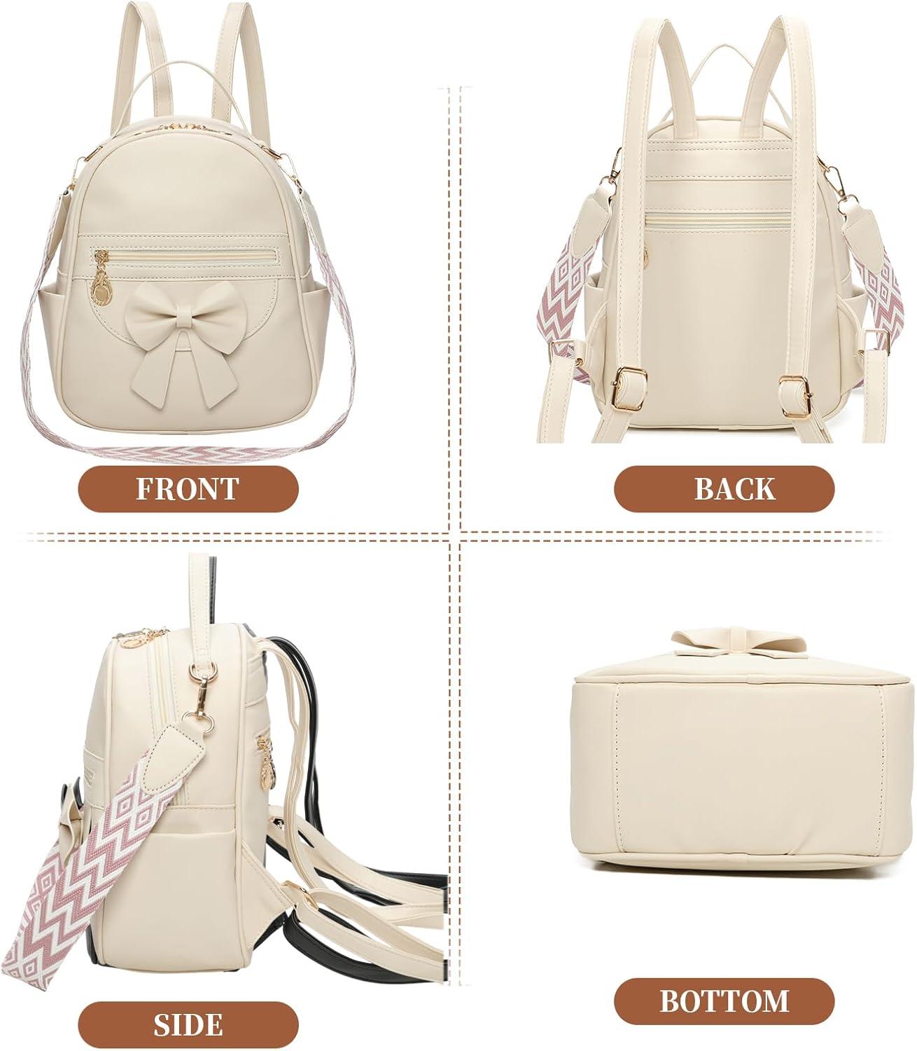 imageI IHAYNER Girls Mini Backpack Cute Bowknot Leather Backpack for Girls Designer Small Shoulder Bag Fashion Handbag for Women BrownPure Pink