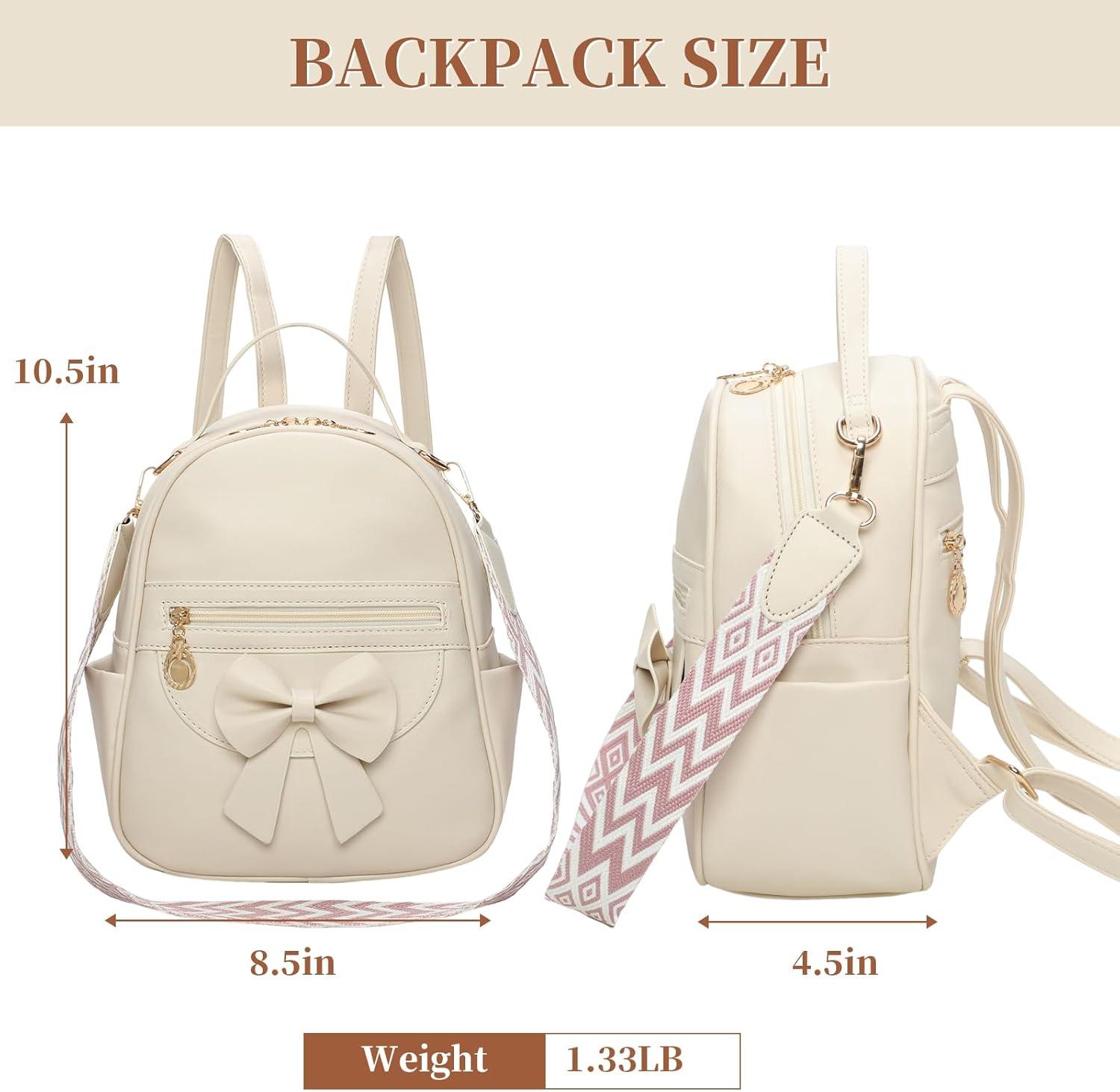 imageI IHAYNER Girls Mini Backpack Cute Bowknot Leather Backpack for Girls Designer Small Shoulder Bag Fashion Handbag for Women BrownPure Pink
