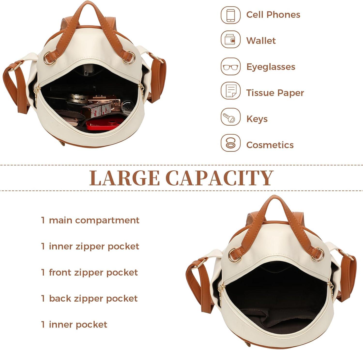 imageI IHAYNER Girls Mini Backpack Cute Bowknot Leather Backpack for Girls Designer Small Shoulder Bag Fashion Handbag for Women BrownWhite