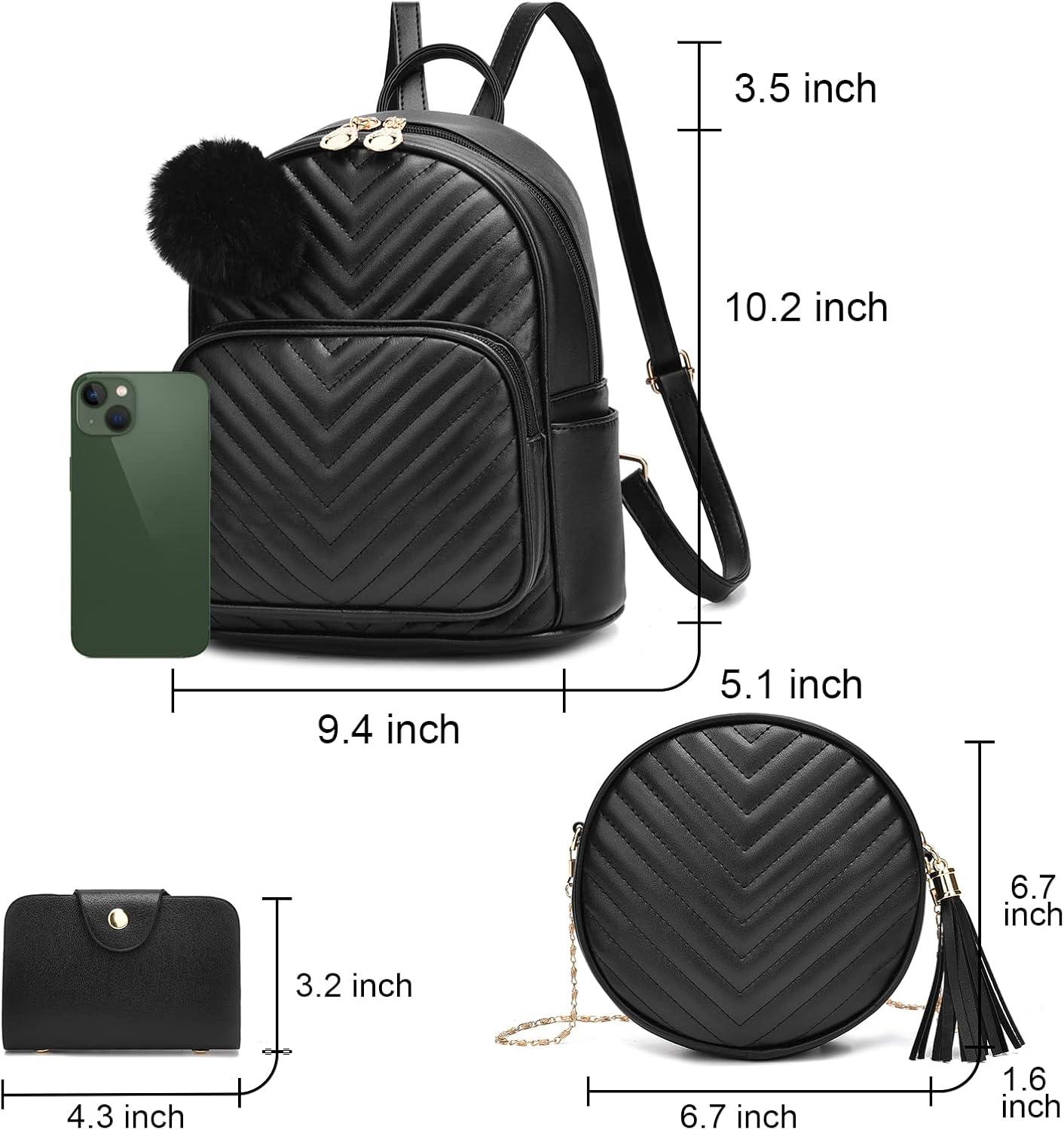 imageI IHAYNER Mini Backpack for Women 3PCS Leather Backpack Purse Small Backpacks for Women Ladies Pompom Backpack Shoulder Bag PinkPink
