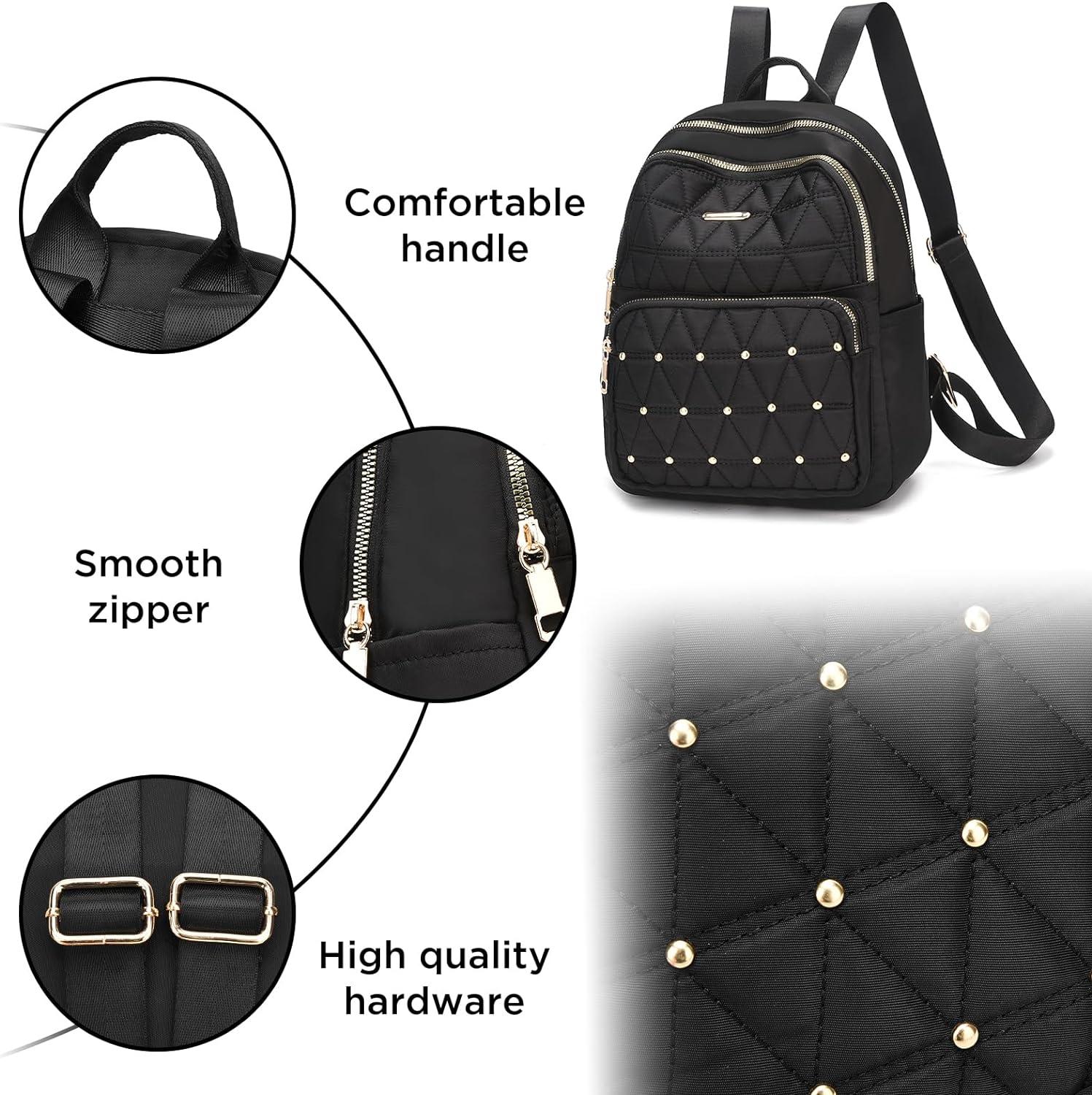 imageI IHAYNER Mini Backpack for Women Nylon Travel Purse Small Anti Theft Shoulder Bag Casual Lightweight Daypack With Rivets for Ladies BlackBlack