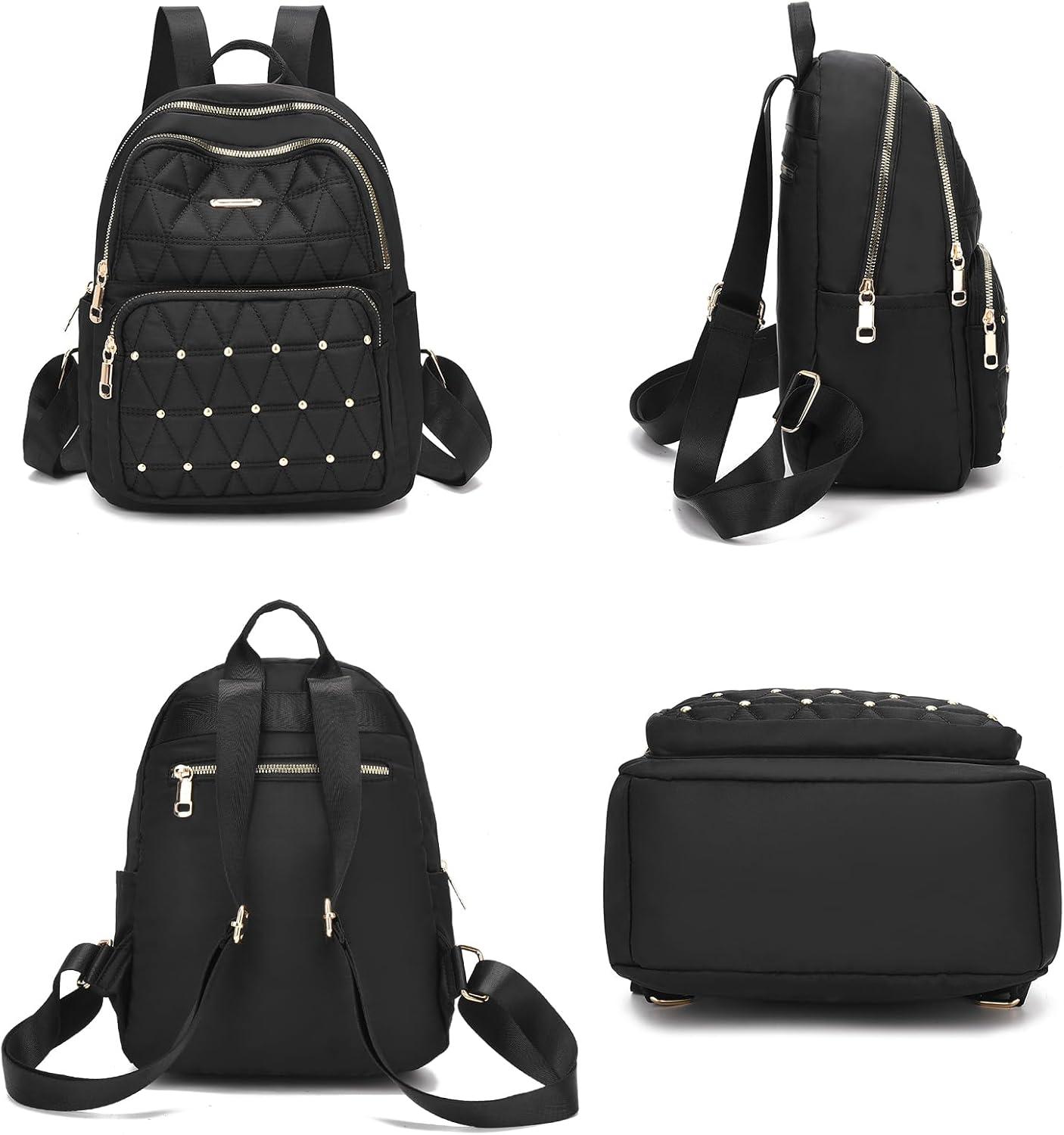 imageI IHAYNER Mini Backpack for Women Nylon Travel Purse Small Anti Theft Shoulder Bag Casual Lightweight Daypack With Rivets for Ladies BlackBlack