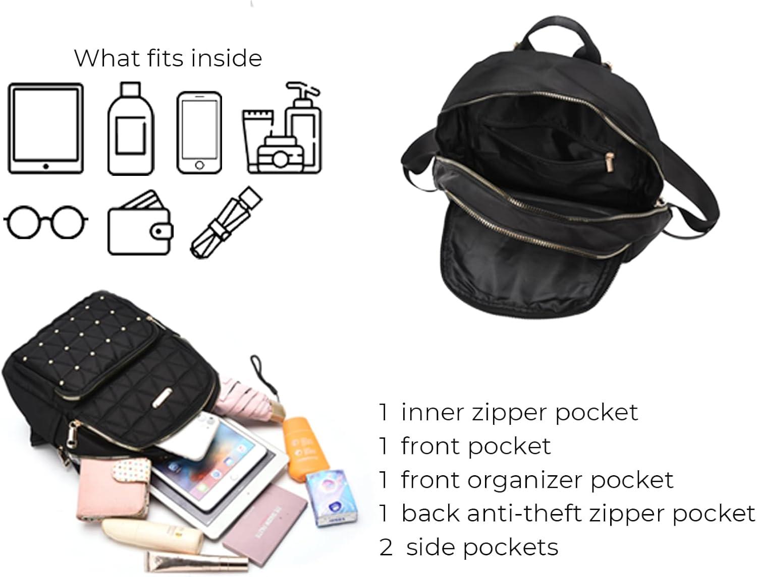 imageI IHAYNER Mini Backpack for Women Nylon Travel Purse Small Anti Theft Shoulder Bag Casual Lightweight Daypack With Rivets for Ladies BlackGrey