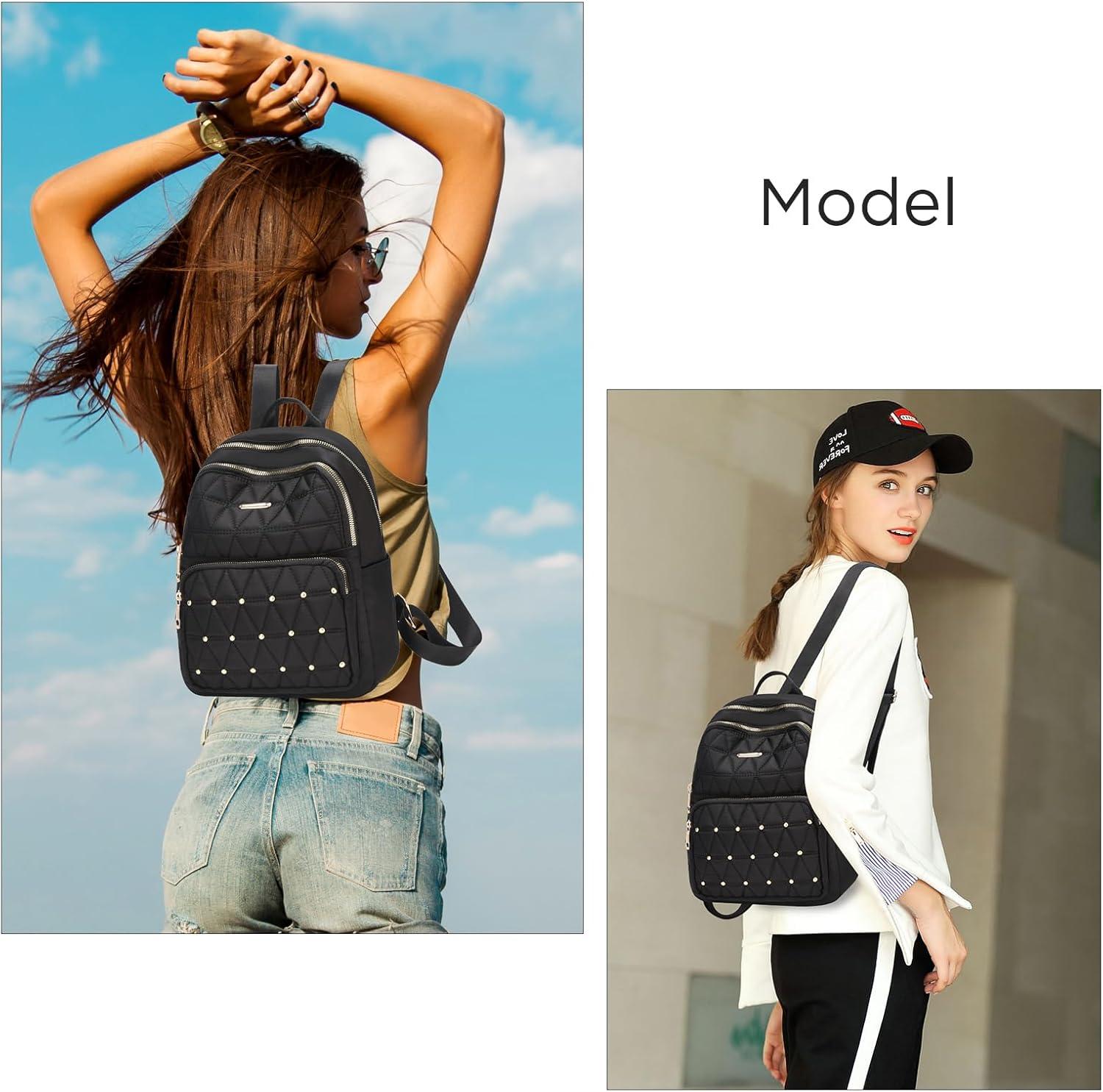 imageI IHAYNER Mini Backpack for Women Nylon Travel Purse Small Anti Theft Shoulder Bag Casual Lightweight Daypack With Rivets for Ladies BlackGrey