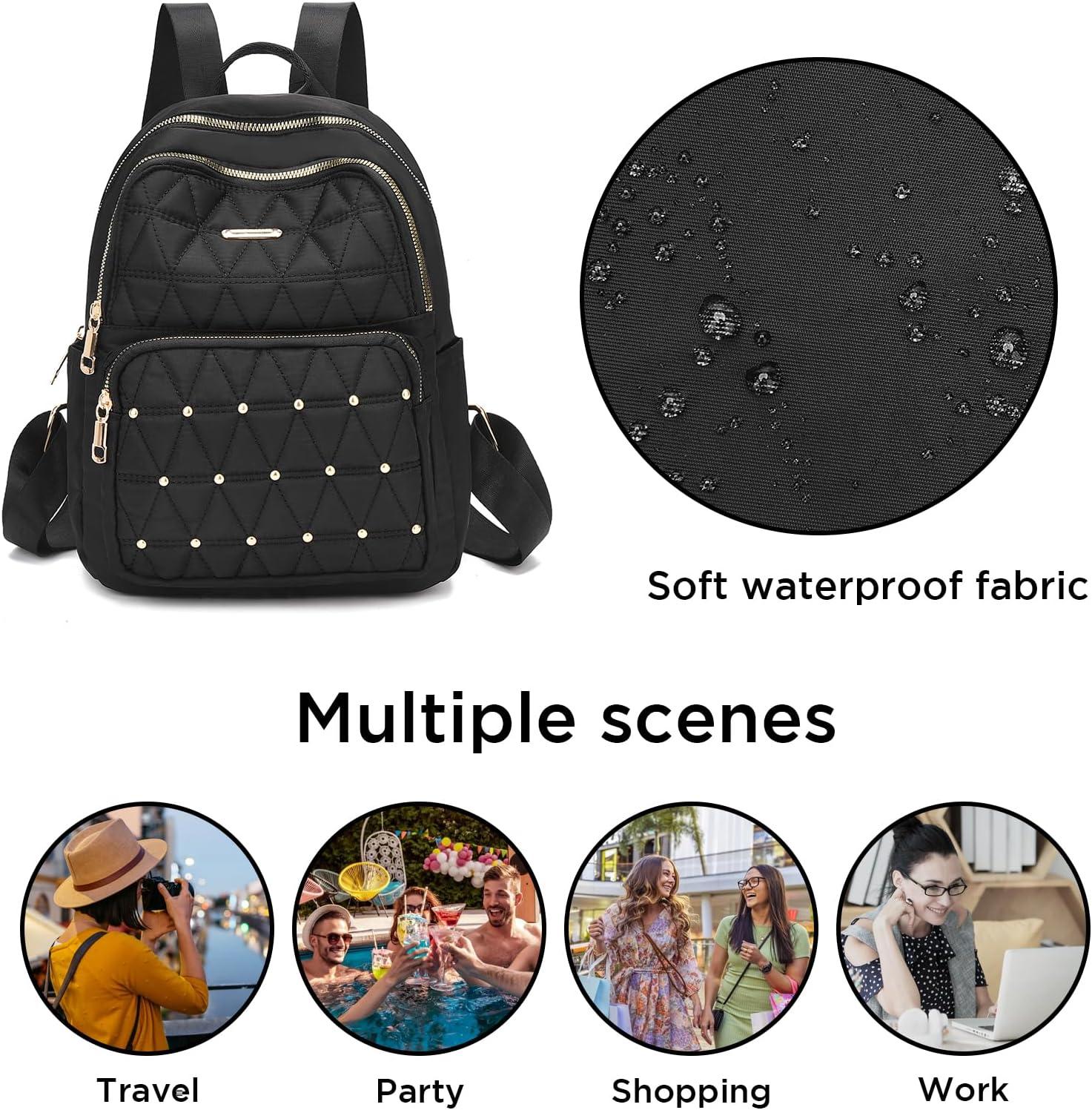 imageI IHAYNER Mini Backpack for Women Nylon Travel Purse Small Anti Theft Shoulder Bag Casual Lightweight Daypack With Rivets for Ladies BlackGrey