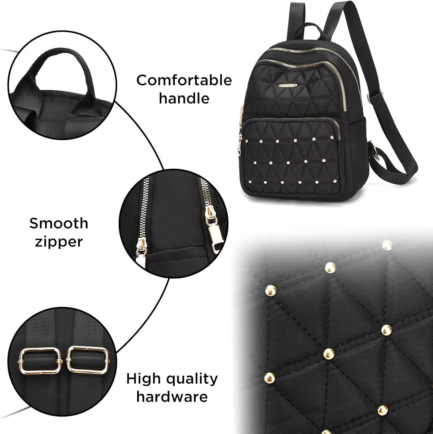 imageI IHAYNER Mini Backpack for Women Nylon Travel Purse Small Anti Theft Shoulder Bag Casual Lightweight Daypack With Rivets for Ladies BlackGrey