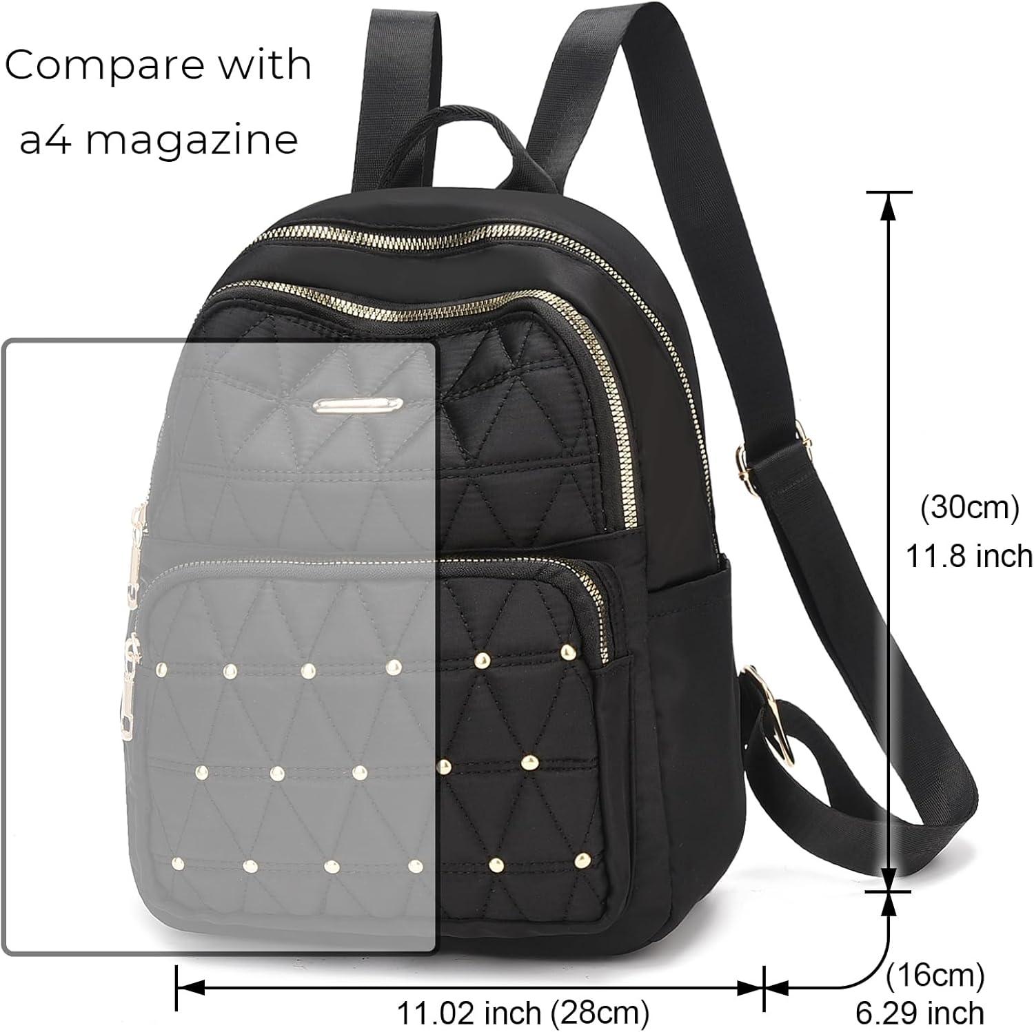 imageI IHAYNER Mini Backpack for Women Nylon Travel Purse Small Anti Theft Shoulder Bag Casual Lightweight Daypack With Rivets for Ladies BlackKhaki