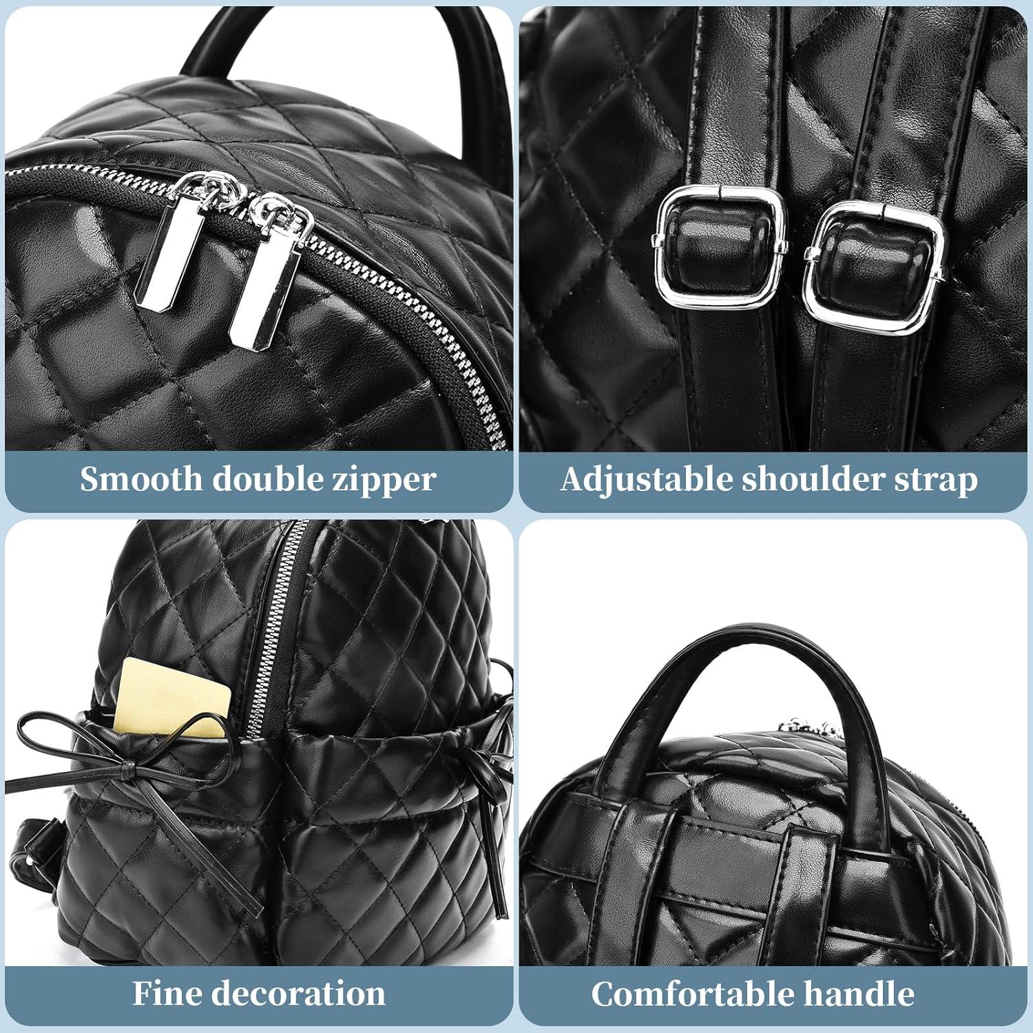 imageI IHAYNER Mini Backpack for Women Quilted Leather Backpack Bowknot Small Bag for Ladies Travel Purse and Shoulder Bag Beige