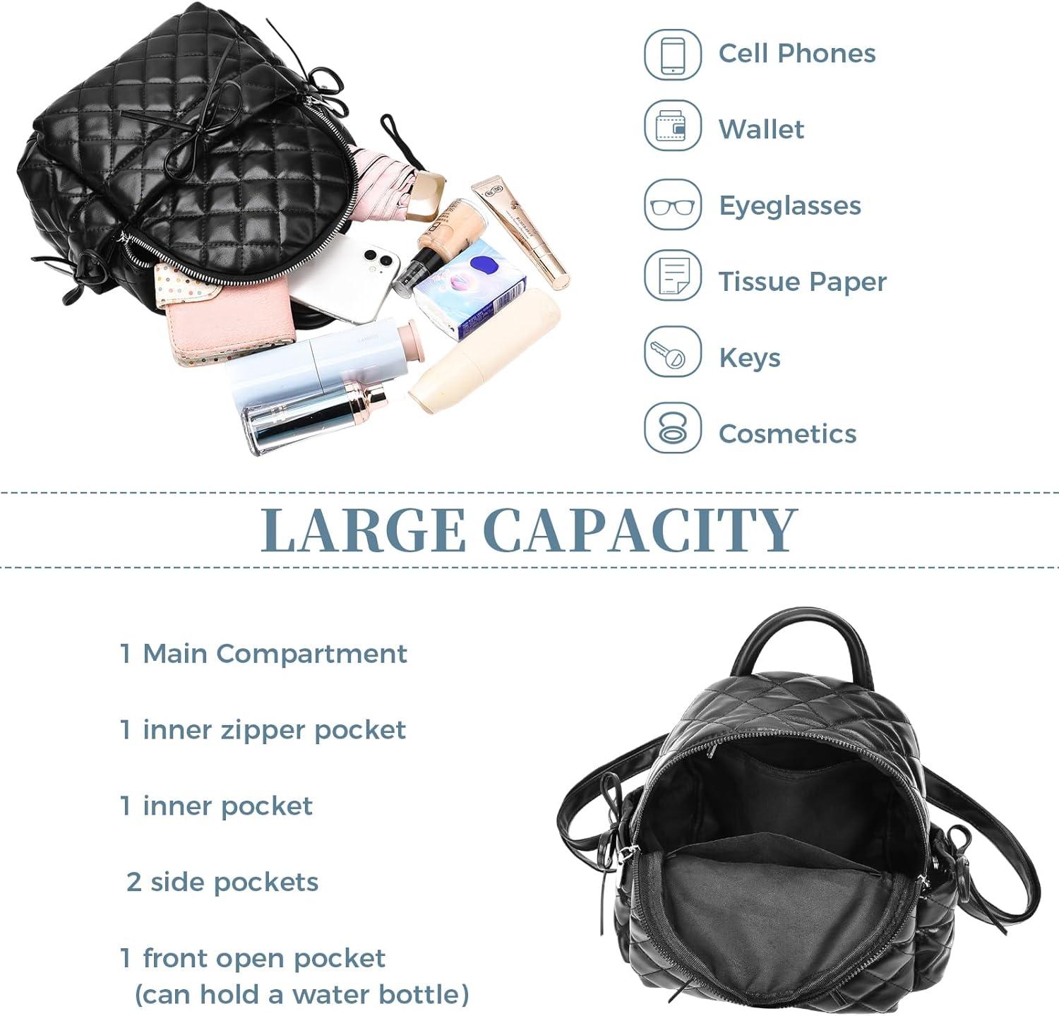 imageI IHAYNER Mini Backpack for Women Quilted Leather Backpack Bowknot Small Bag for Ladies Travel Purse and Shoulder Bag Beige