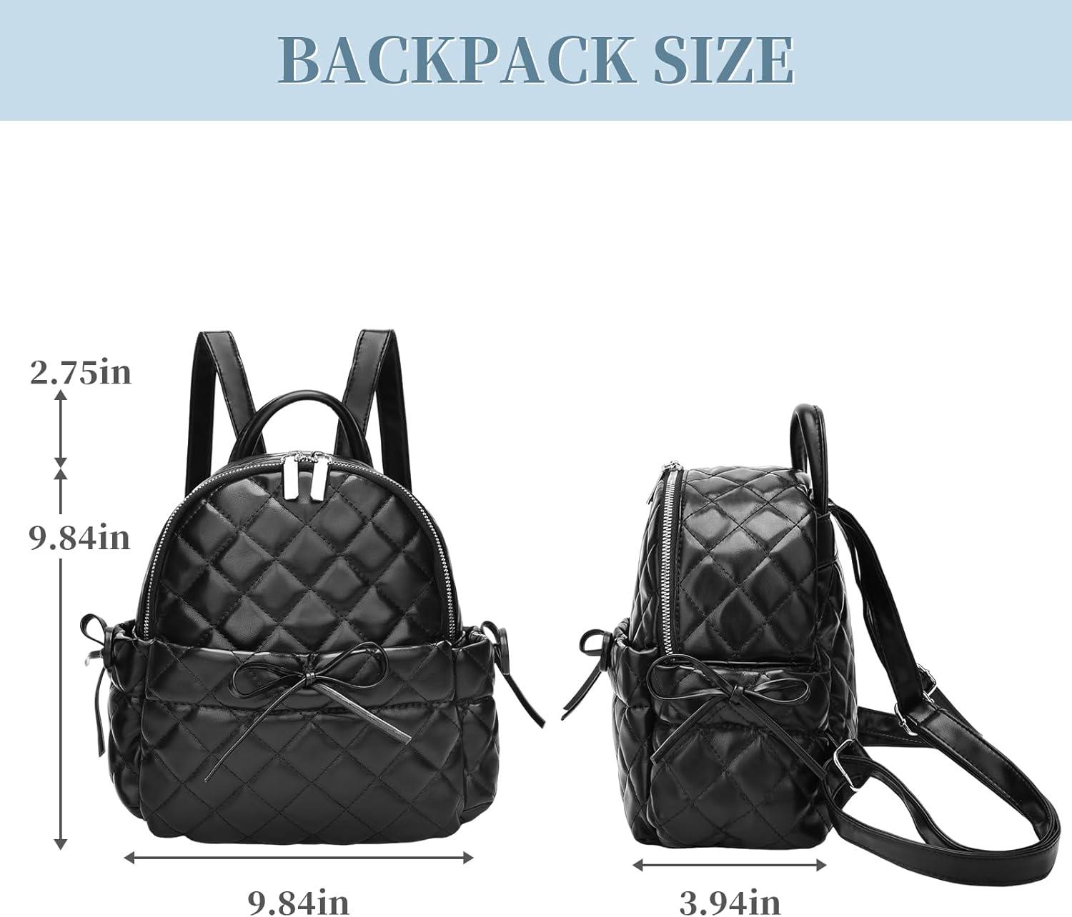 imageI IHAYNER Mini Backpack for Women Quilted Leather Backpack Bowknot Small Bag for Ladies Travel Purse and Shoulder Bag Beige