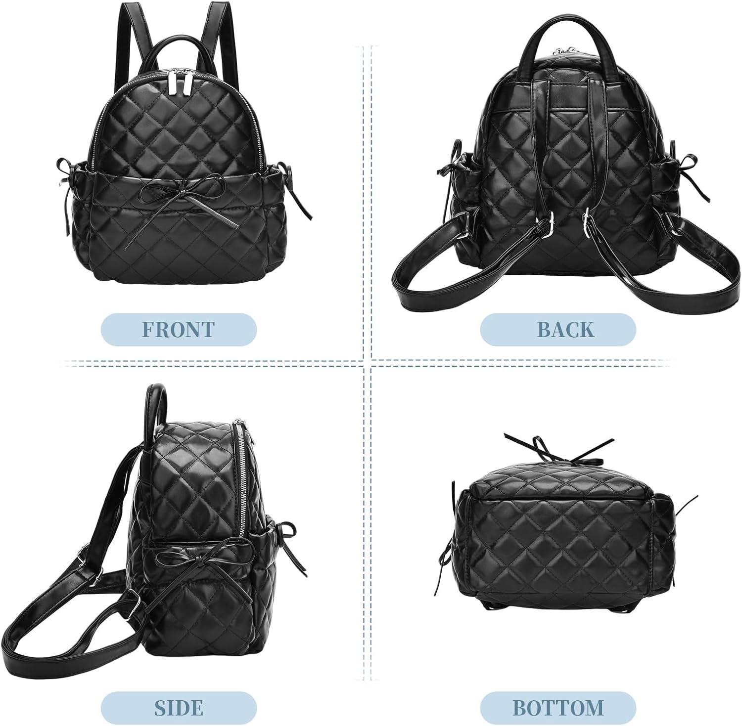 imageI IHAYNER Mini Backpack for Women Quilted Leather Backpack Bowknot Small Bag for Ladies Travel Purse and Shoulder Bag Beige