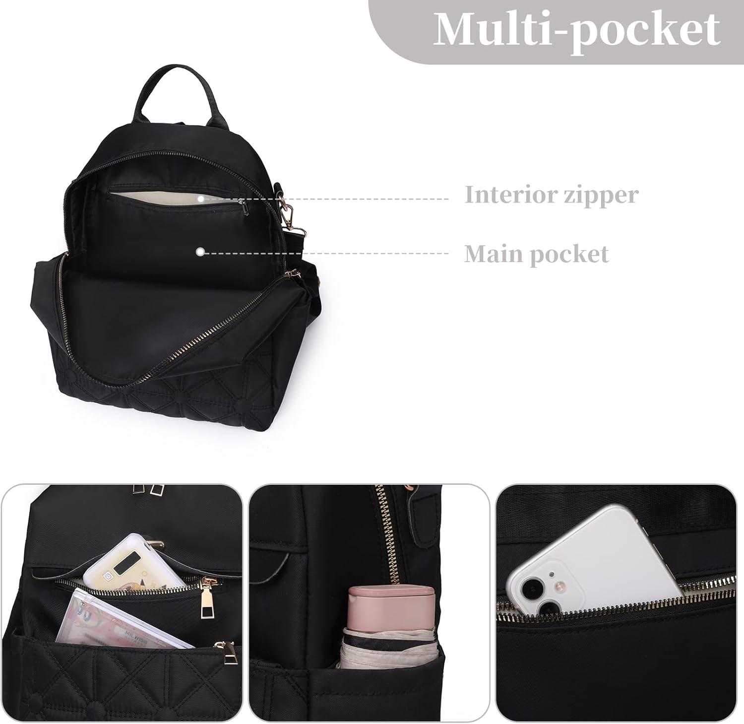 imageI IHAYNER Nylon Backpack Purse for Women Fashion Multipurpose Handbag Ladies Shoulder Bags Quilted Casual Travel Backpack BrownBrown