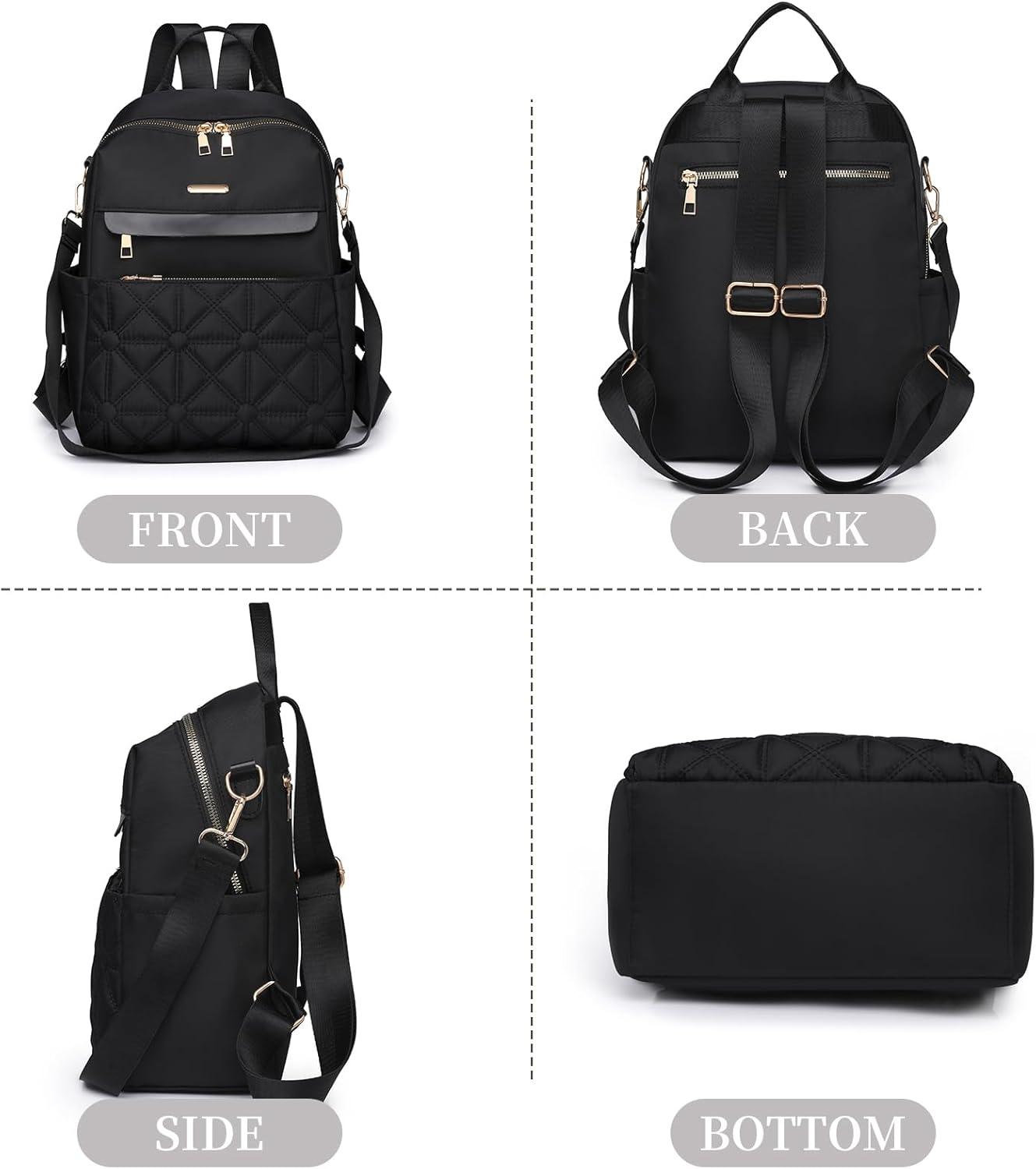 imageI IHAYNER Nylon Backpack Purse for Women Fashion Multipurpose Handbag Ladies Shoulder Bags Quilted Casual Travel Backpack BrownBrown