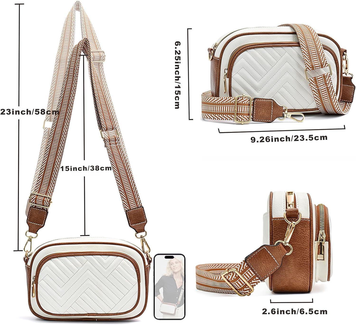 imageI IHAYNER Small Quilted Crossbody Bags for Women Vegan Leather Purses Designer Shoulder Handbags with Colored Shoulder StrapBrown