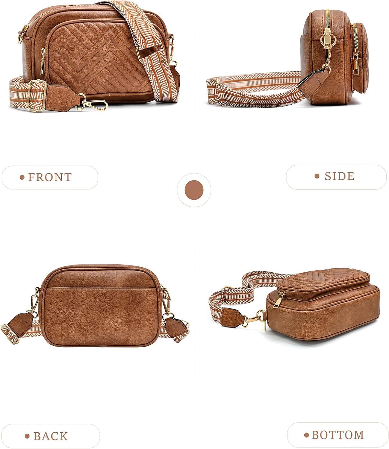 imageI IHAYNER Small Quilted Crossbody Bags for Women Vegan Leather Purses Designer Shoulder Handbags with Colored Shoulder StrapBrown