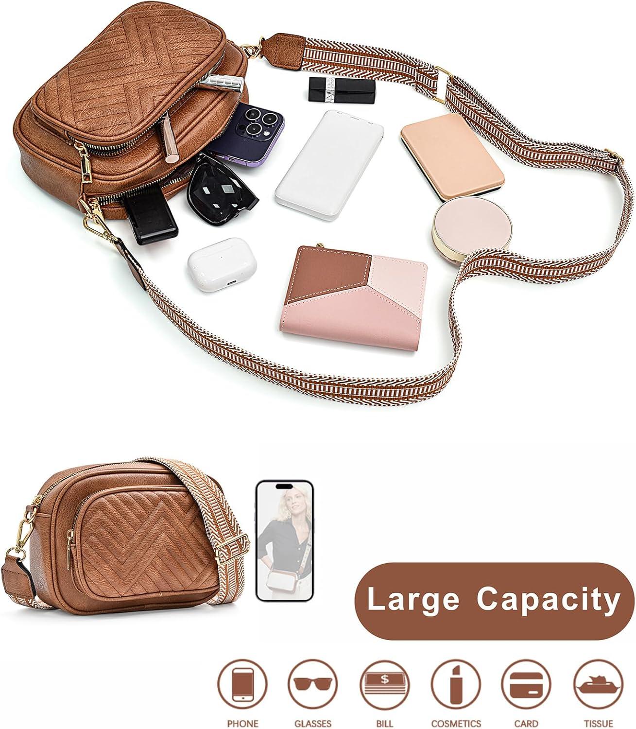 imageI IHAYNER Small Quilted Crossbody Bags for Women Vegan Leather Purses Designer Shoulder Handbags with Colored Shoulder StrapBrown