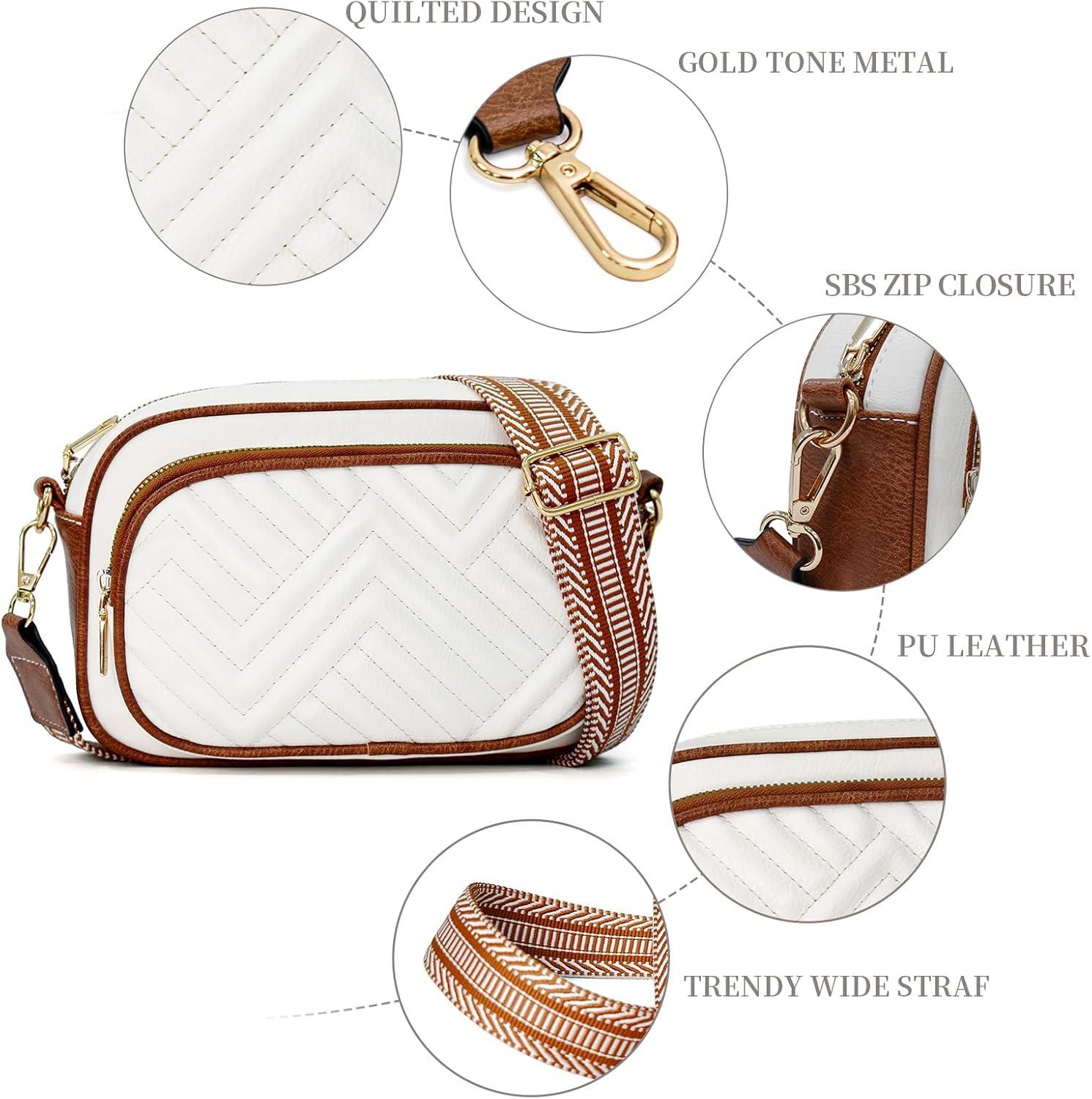 imageI IHAYNER Small Quilted Crossbody Bags for Women Vegan Leather Purses Designer Shoulder Handbags with Colored Shoulder StrapBrown