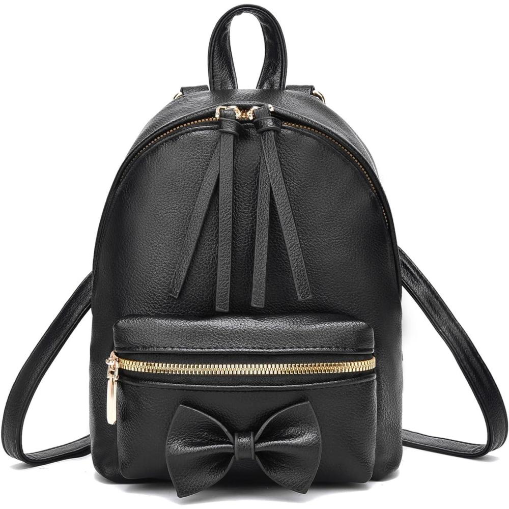 imageI IHAYNER Bowknot Mini Backpack Purse with Tassels Cute Small Backpack for Women Leather Little Bag Shoulder Bag for Ladies BlackBlack
