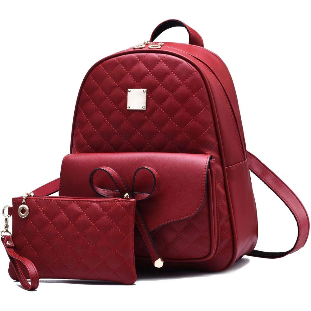 imageI IHAYNER Mini Backpack for Girls Gift Backpack Purse for Teen Girls Mini Backpack Travel Bag Bookbag Purse for Women 2PCSWine