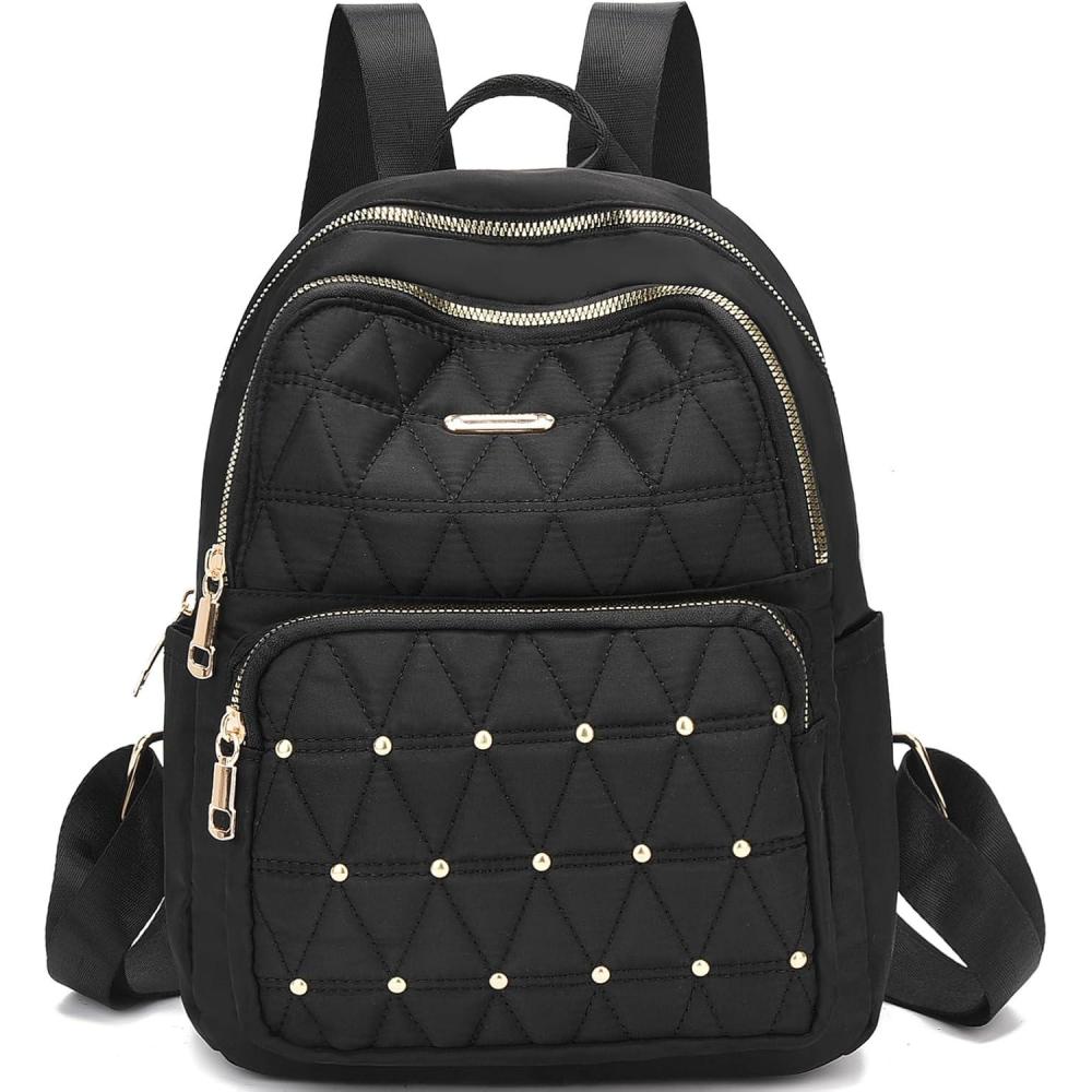 imageI IHAYNER Mini Backpack for Women Nylon Travel Purse Small Anti Theft Shoulder Bag Casual Lightweight Daypack With Rivets for Ladies BlackBlack