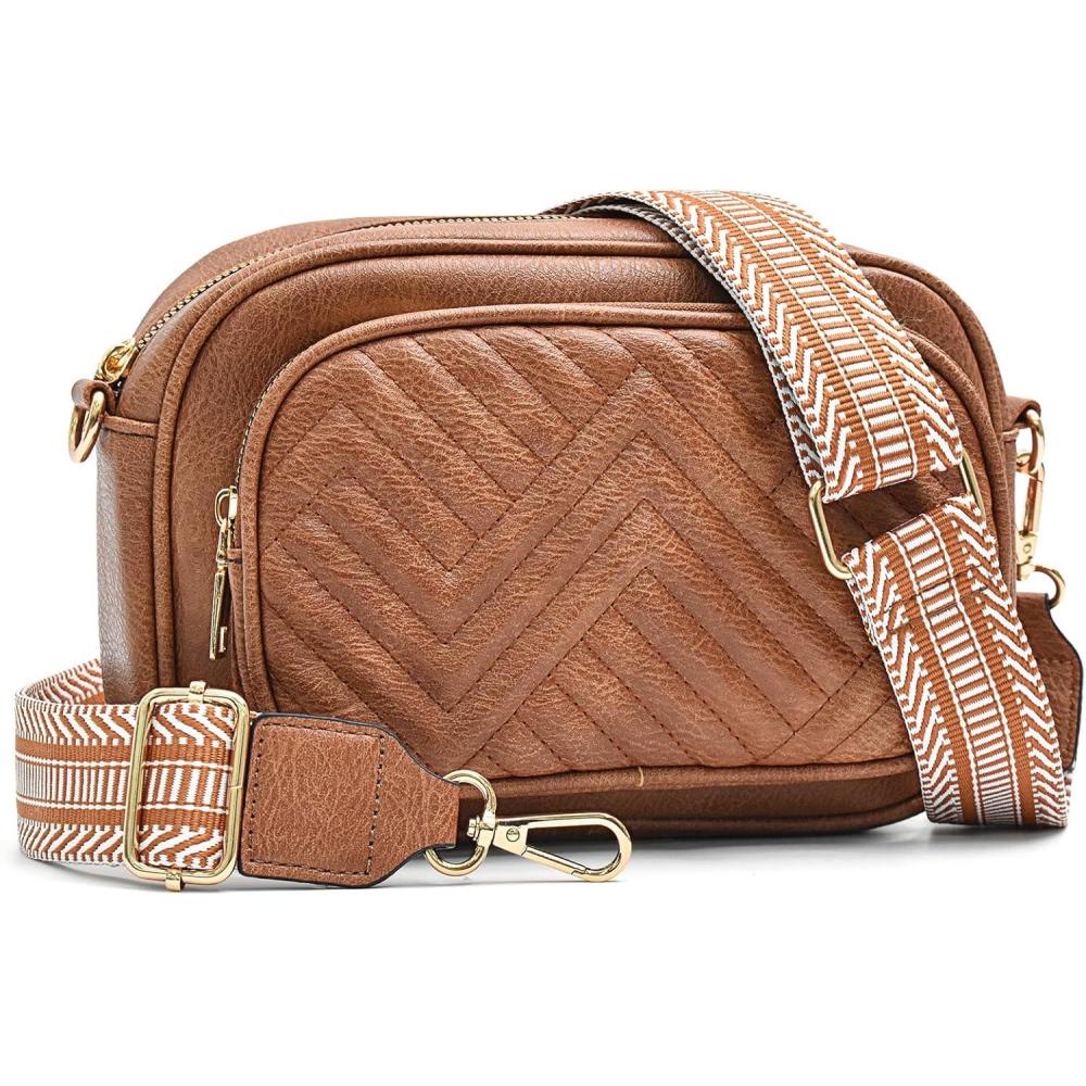 imageI IHAYNER Small Quilted Crossbody Bags for Women Vegan Leather Purses Designer Shoulder Handbags with Colored Shoulder StrapBrown