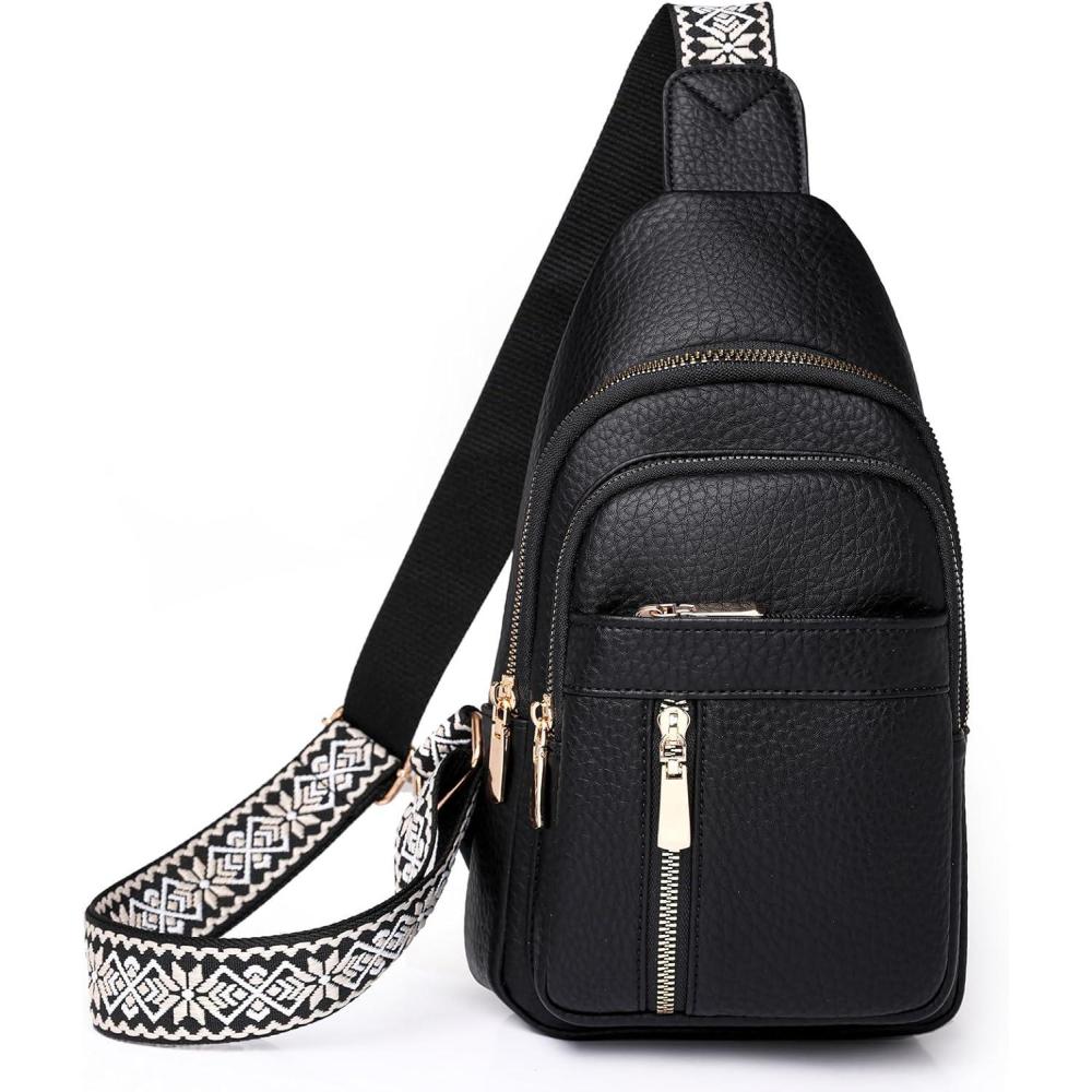 imageI IHAYNER Small Sling Bag for Women Vegan Leather Fanny Pack Crossbody Bag for Women Casual Daypack for Travel Chest BagBlack
