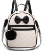 I IHAYNER Cute Little Backpack Purse with Bow Mini Backpack for Girls Teen Vegan Leather Pom Backpack Shoulder Bag for Women Black(Black)