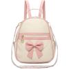 I IHAYNER Girls Mini Backpack Cute Bowknot Leather Backpack for Girls Designer Small Shoulder Bag Fashion Handbag for Women Brown(White)