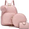 I IHAYNER Mini Backpack for Women 3-PCS Leather Backpack Purse Small Backpacks for Women Ladies Pompom Backpack Shoulder Bag Pink(Pink)