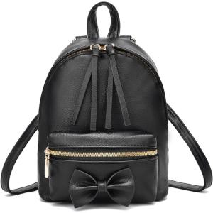 I IHAYNER Bowknot Mini Backpack Purse with Tassels Cute Small Backpack for Women Leather Little Bag Shoulder Bag for Ladies Black(Black)