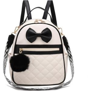 I IHAYNER Cute Little Backpack Purse with Bow Mini Backpack for Girls Teen Vegan Leather Pom Backpack Shoulder Bag for Women Black(Black)
