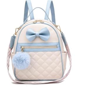 I IHAYNER Cute Little Backpack Purse with Bow Mini Backpack for Girls Teen Vegan Leather Pom Backpack Shoulder Bag for Women Black(Blue)