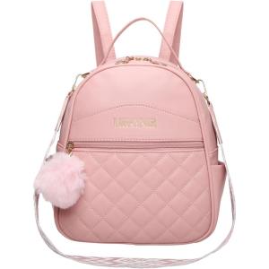 I IHAYNER Cute Little Backpack Purse with Bow Mini Backpack for Girls Teen Vegan Leather Pom Backpack Shoulder Bag for Women Black(Pure Pink-1)
