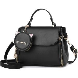 I IHAYNER Fashion Purses and Handbags for Women Top Handle Bag Girls Small Crossbody Shoulder Bag for Ladies with Kitty Purse(Black)