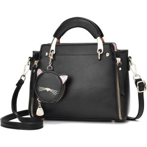 I IHAYNER Fashion Purses and Handbags for Women Top Handle Bag Girls Small Crossbody Shoulder Bag for Ladies with Kitty Purse(Black-1)