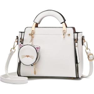 I IHAYNER Fashion Purses and Handbags for Women Top Handle Bag Girls Small Crossbody Shoulder Bag for Ladies with Kitty Purse(White-1)