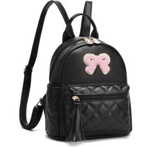 I IHAYNER Girls Bowknot Cute Leather Backpack Mini Backpack Purse for Women Small Bookbag Travel Daypacks with Charm Tassel Purple(Black)
