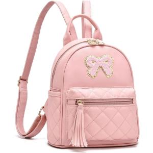 I IHAYNER Girls Bowknot Cute Leather Backpack Mini Backpack Purse for Women Small Bookbag Travel Daypacks with Charm Tassel Purple(Pink)