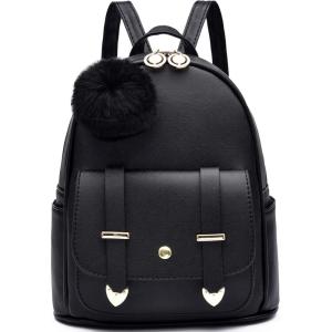 I IHAYNER Girls Fashion Backpack Mini Backpack Purse for Women Teenage Girls Purses PU Leather Pompom Backpack Shoulder Bag(Black)