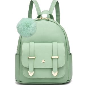 I IHAYNER Girls Fashion Backpack Mini Backpack Purse for Women Teenage Girls Purses PU Leather Pompom Backpack Shoulder Bag(Green)